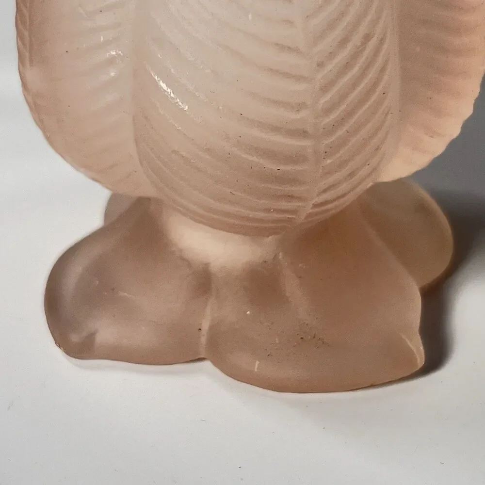 Vtg Tulip/Lotus Candle Holder Frosted Pink Embossed Glass - Leaf Pedestal MCM 3”